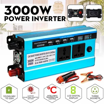 

3000W Inverter DC 12V 24V 48V to AC 220V Voltage Convertor Transformer Solar Inverter Double LCD Display 4USB