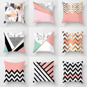 

Nordic Pink Marble Geometric Printing Throw Pillows Case Black and White Decorative Designer Fashion Couch Sofa Cushion Cover