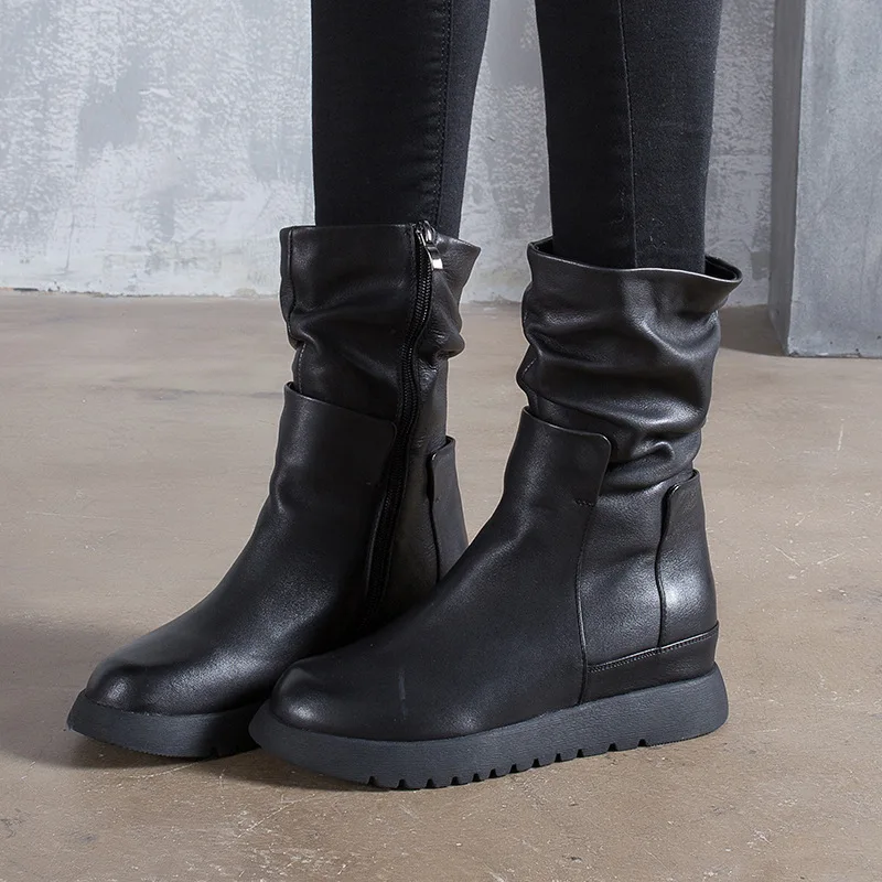 

Tenige Handmade Middle Genuine Leather 2020 Single Cotton Cowhide Female Boots