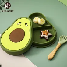 Let's Make plato de alimentación para niños, plato de succión de silicona, vajilla de entrenamiento de aguacate, tazón de alimentación de comida para bebés