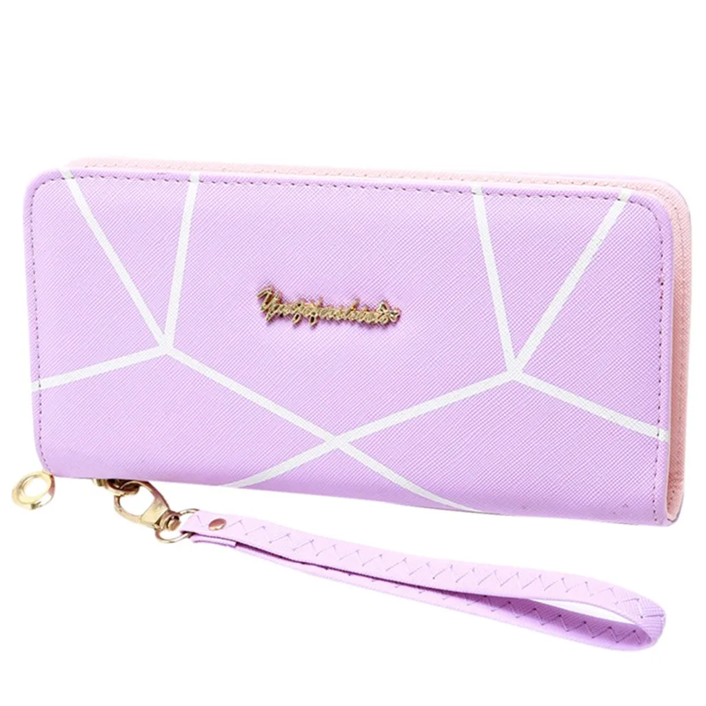 Monederos Para Mujer Monedas Женский Длинный кошелек на молнии с геометрическим узором, сумка для мобильного телефона, Большая вместительная сумка для карт Porte Monnaie - Цвет: Purple