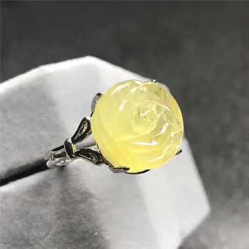 

14x13mm Natural Yellow Amber Flower Carved Ring For Woman Lady Man Beads Gemstone Silver Fashion Jewelry Adjustable Ring AAAAA
