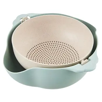 

Kitchen Double Drain Basket Fruits Vegetables Rice Water Rolling Washing Filter Food Container Kitchen Accessories