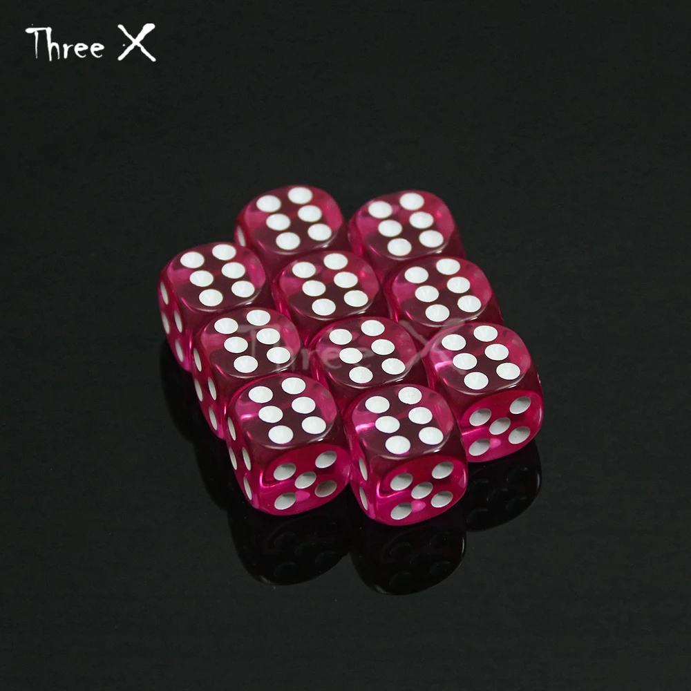 Vibrant 10-Color 14mm Clear D6 Dice Set (10 Pieces)
