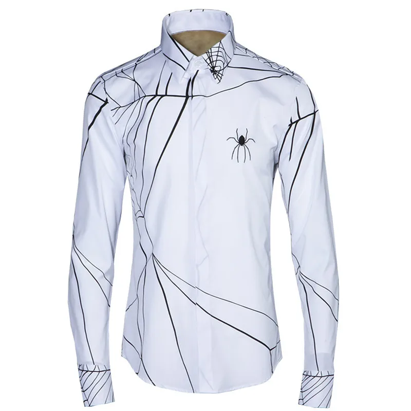 

Spring and summer men's shirt spider-net pattern original slim mens shirts fashion quality white shirt male casual tops chemise