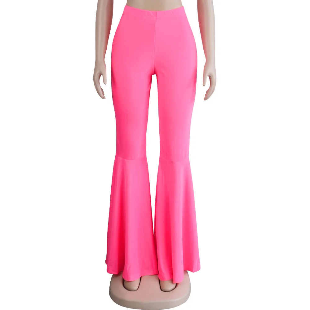 HAOYUAN расклешенные брюки для женщин; большие размеры; брюки с высокой талией; женские модные эластичные тонкие неоновые широкие брюки-клеш - Цвет: pink
