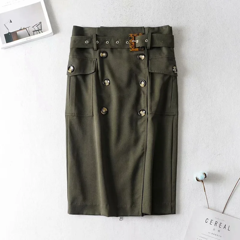 

Western Style Elegant Skirt Women's 2019 Autumn New Style Double Breasted Symmetric Pocket High-waisted Lace-up after Zipper Ski