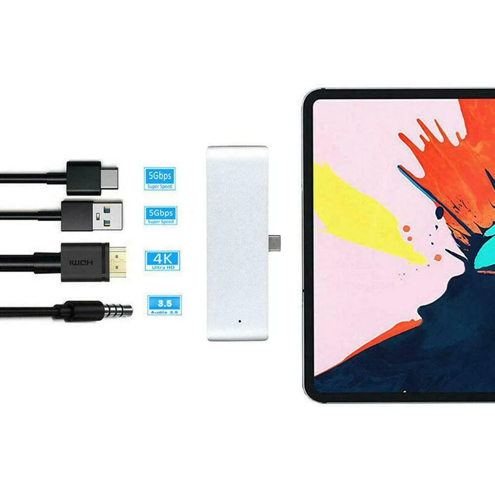 4 в 1 Тип C к USB-C 4K HDMI USB 3,0 3,5 мм аудио концентратор адаптер для IPad Pro потрясающий 4K дисплей