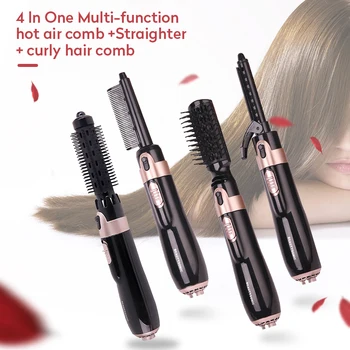 

4 in 1 Hot Air Comb Hair Dryer Negative Ion Dry & Wet Multifunctional Electric Heating Hair Straightener Hair Curler Brush Wand