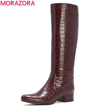 

MORAZORA 2020 New arrival fashion women boots square heels pointed toe ladies shoes winter solid color knee high boots