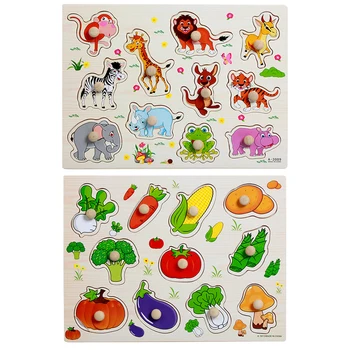 

Baby Educational Toys 2 Pcs Wooden Animal Vegetable Matching Board Toys Kids Puzzle Jigsaw Board Kids Learning Educational Toys