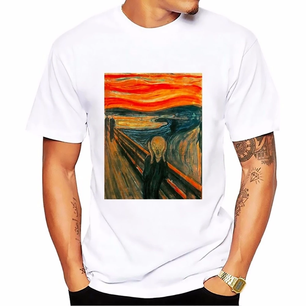 Edvard Munch известный Skrik крик для мужчин живопись футболка homme белая Повседневная |