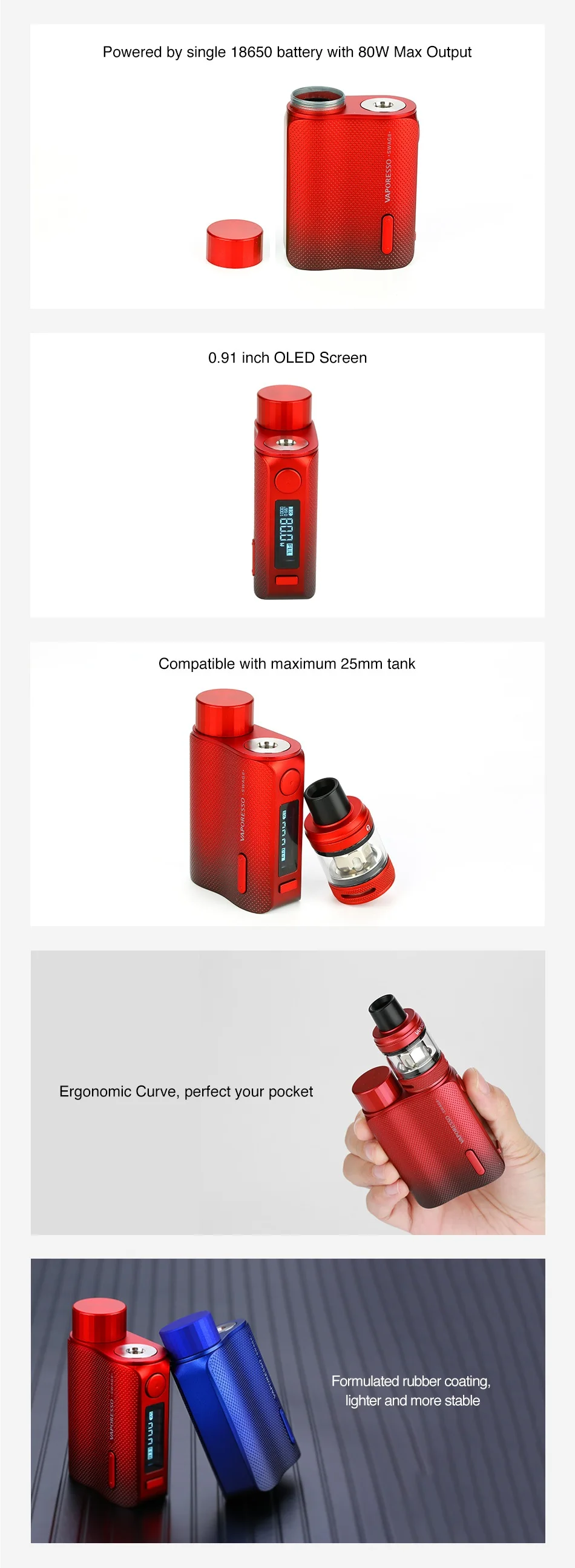 80 Вт Vaporesso Swag 2 TC коробка мод с 0,91 дюймовым экраном мощность от 18650 батареи Vaporesso Swag II vs Gen MOD/Drag 2/Shogun