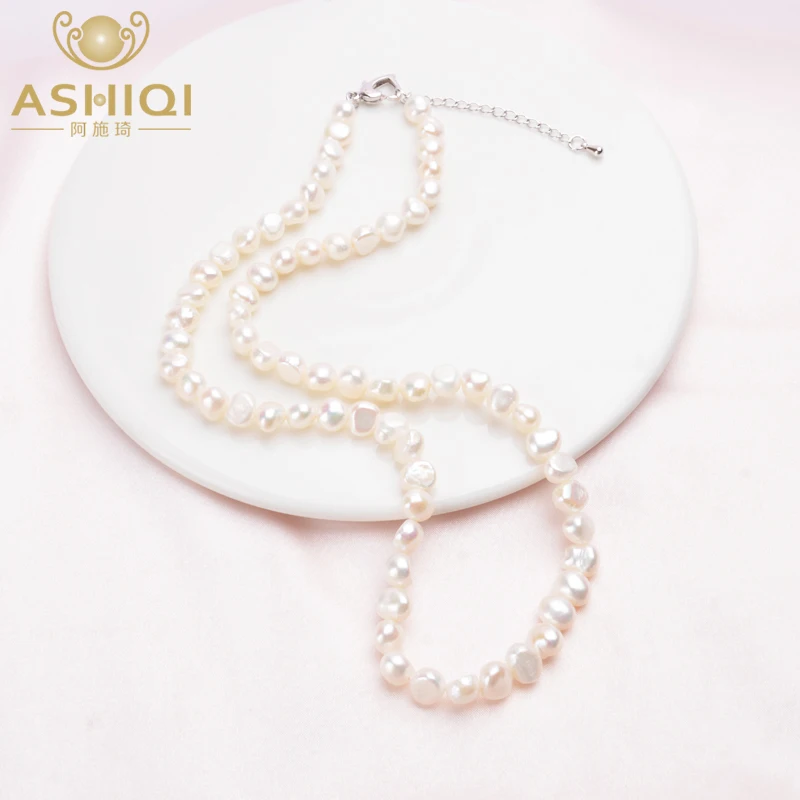 ASHIQI ожерелье из натурального пресноводного жемчуга, винтажное ювелирное изделие в стиле барокко для женщин 7 8 мм|Ожерелья|   | АлиЭкспресс