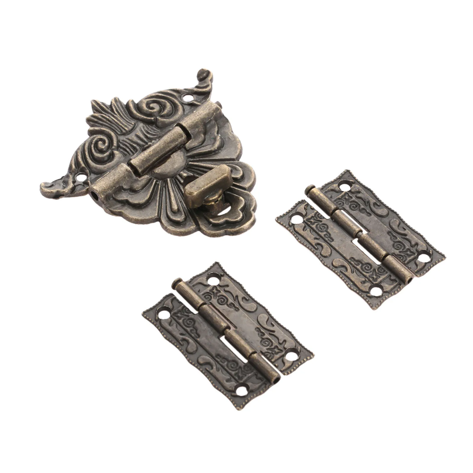 2Pcs Antique Bronze Cabinet Hinges with Jewelry Wooden Box Toggle Hasp Latch Clasp Vintage Hardware Set Furniture Accessories