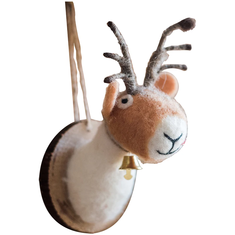 1 Piece Wool Felt Christmas Deer Head Home Hanging Decoration Nordic Modern in Living Room Desktop Craft Statue Figurines Gift