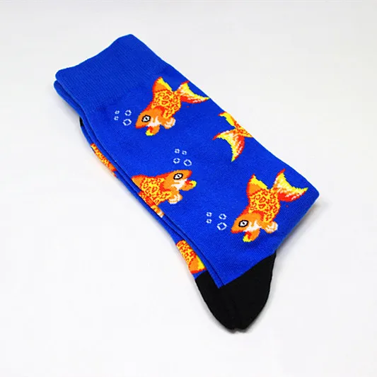 goldfish Anewmorn мужские носки в стиле ретро с принтом животных, Акула, рыба, собаки, Лев, хлопковые мужские носки, модные уличные Дышащие Короткие носки для скейтборда - Цвет: goldfish