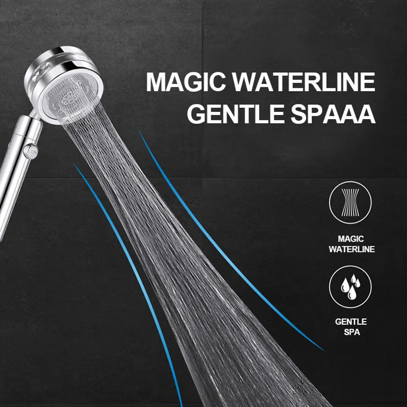 ZhangJi Bathroom Double Panel Shower Head Spiral Water Flow One Key Stop Turbocharged Propeller Driven Water Saving Shower