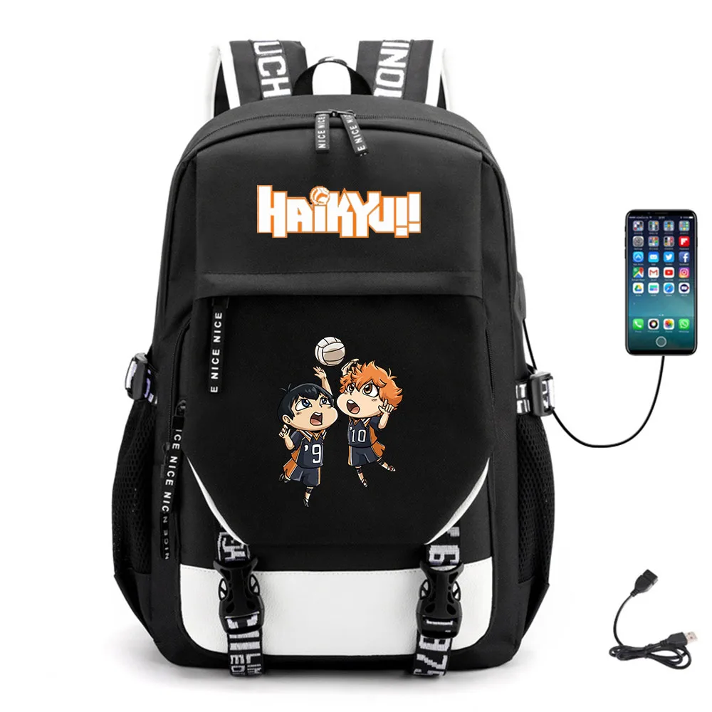 

Аниме Haikyuu! Холщовый Рюкзак Унисекс с USB-разъемом, школьный ранец Teenger, Студенческая Повседневная сумка для ноутбука высокого качества