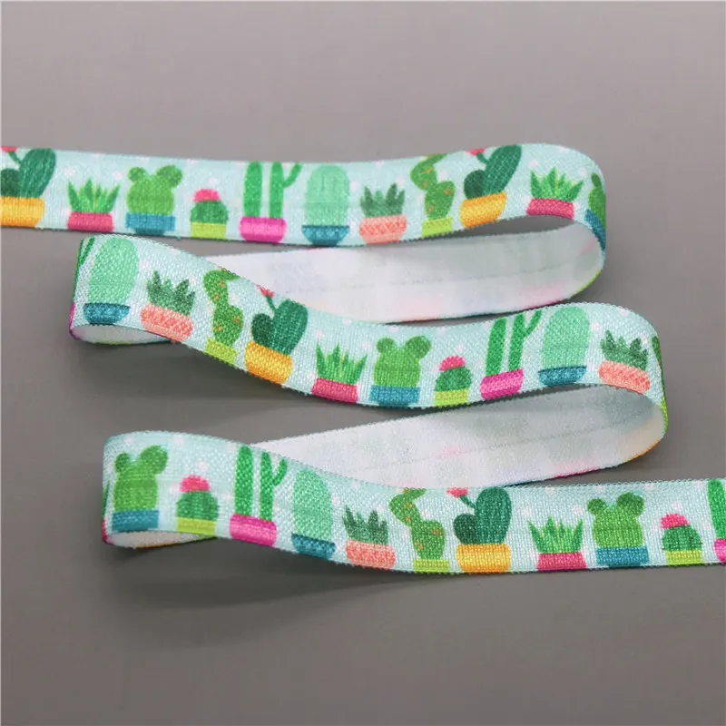 DHK 5/8 ''5 ярдов кактус череп оболочки печатных складной эластичный враг стрейч-лента бант для волос головной убор оголовье DIY OEM E1729 - Цвет: 10050