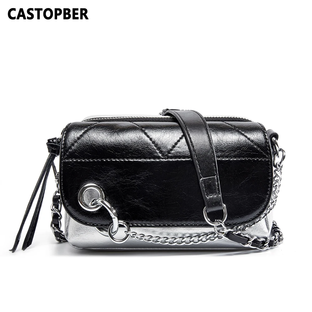 

Designer Women Korean Style Chain Bag Split Leather Fashion Patchwork Crossbody Shoulder Bags Ladies High Quality Famous Brand