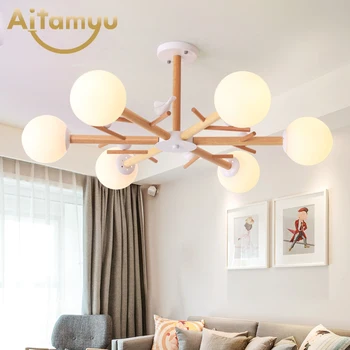 

Modern LED luminaires Wooden Chandelier Loft Lighting Novelty Fixtures Nordic Hanging Lights Living Room Pendant Lamps