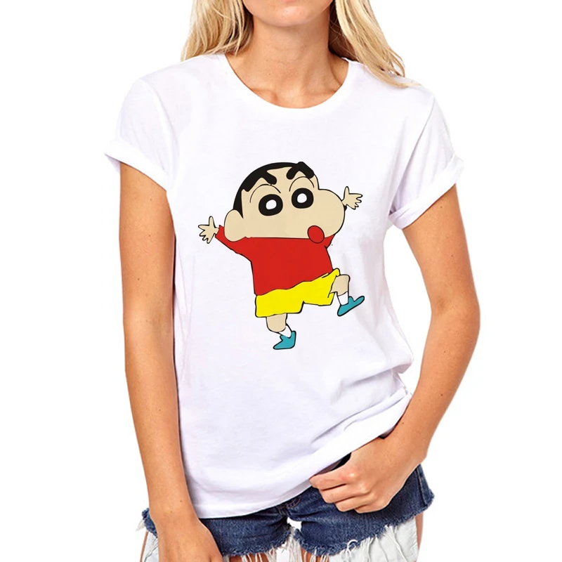 2019 летние Для женщин топ со смешным рисунком футболка милые Crayon Shin-Chan мультфильм