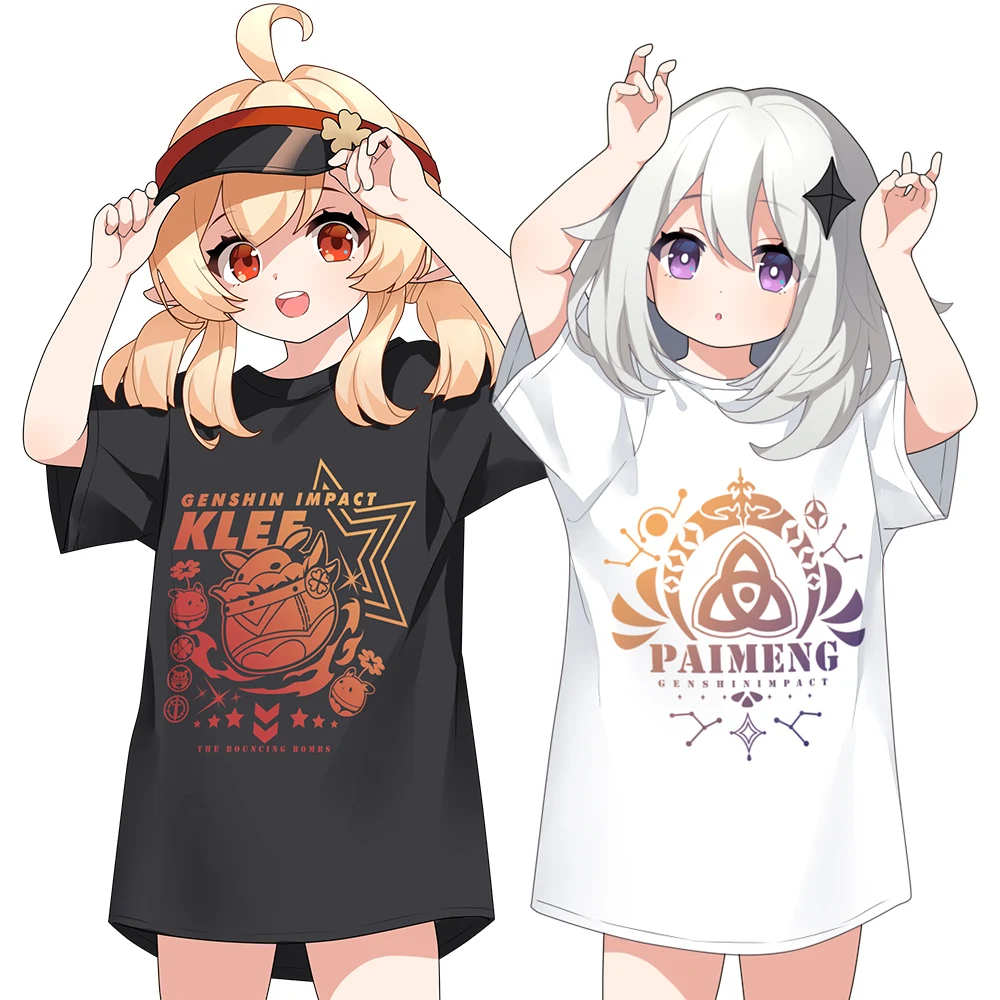 Game Genshin Impact Anime Character Paimon Klee Two dimensional Unisex  Summer Round Neck Short sleeved T shirt|Game Costumes| - AliExpress