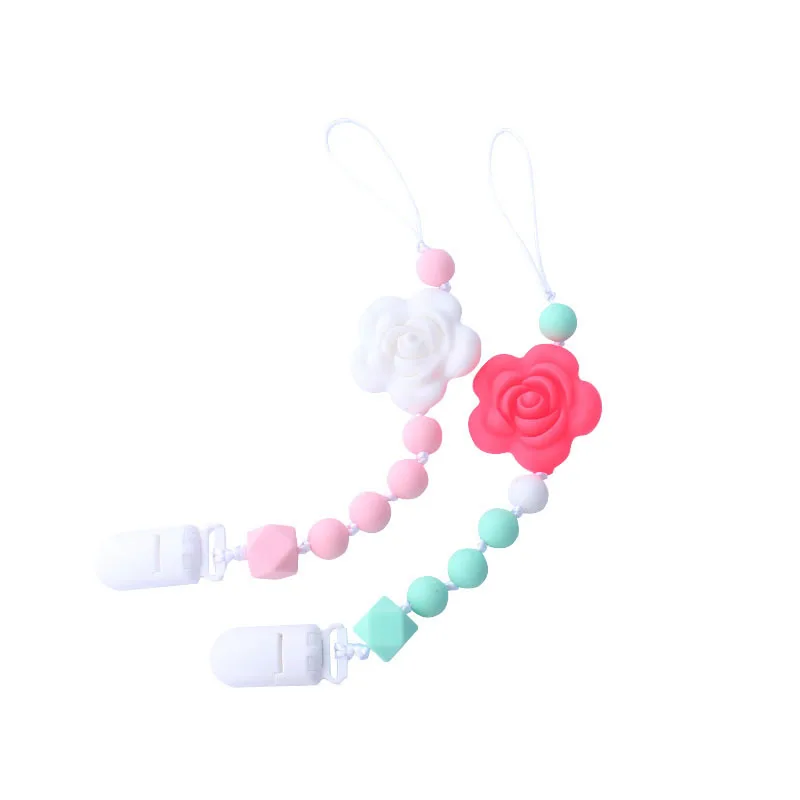 1Pcs Infant Pacifier Clip Girl Flower Silicone Teether Chain Nursing Pacifier Holder Safe Silicone Baby Lanyard Pacifier  Chain