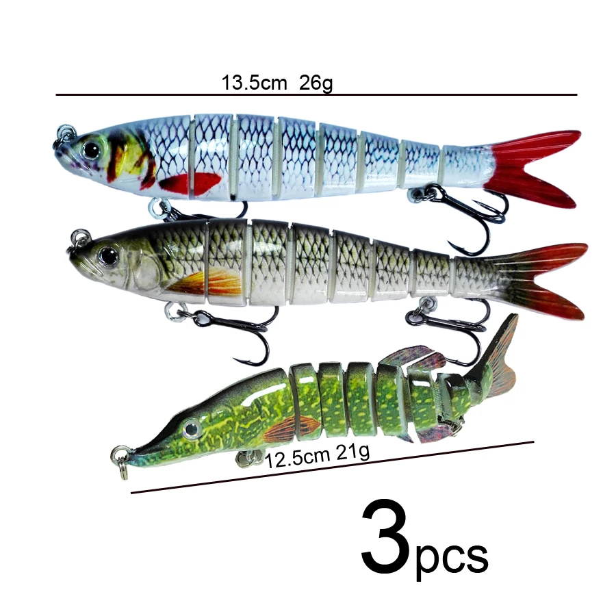 3pcs/lot Sinking 8 Segements Multi Jointed Swimbait Minnow Fishing