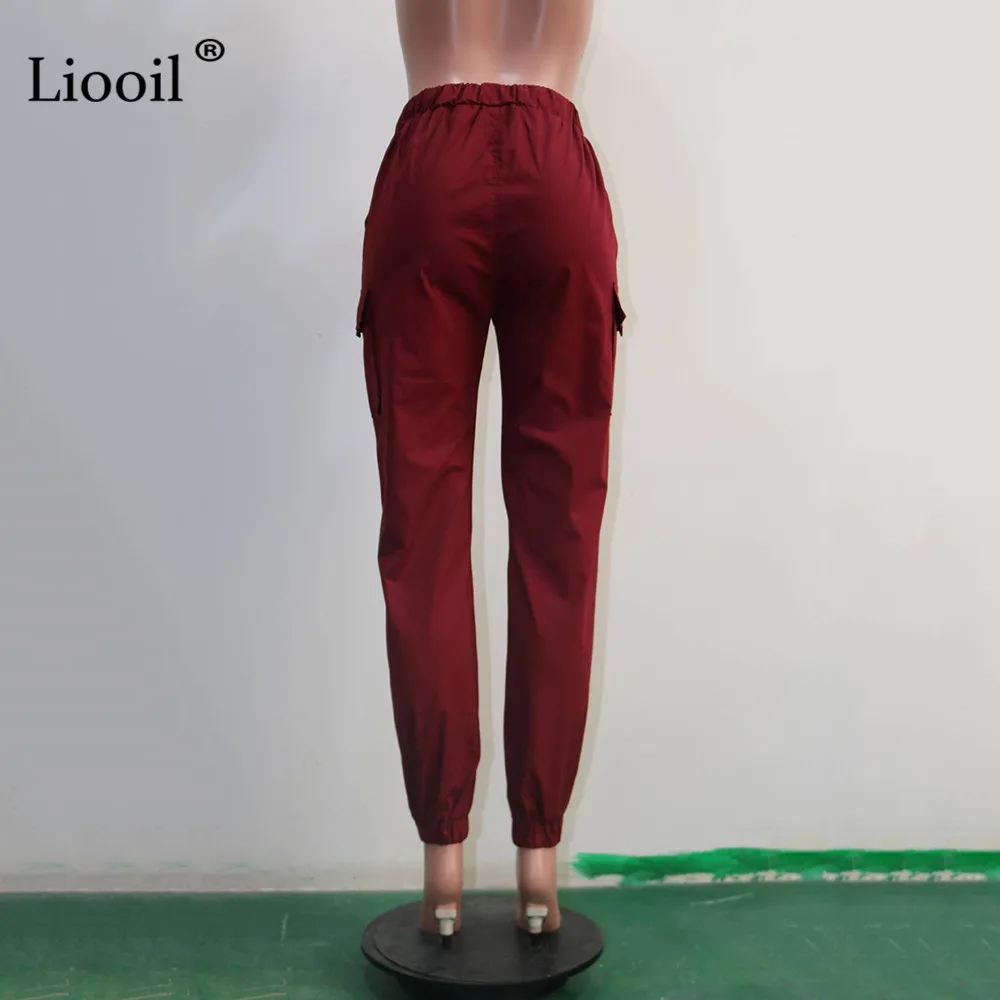 Liooil, сексуальные женские брюки карго с высокой талией, весна-осень, уличная мода, женские спортивные брюки с карманами