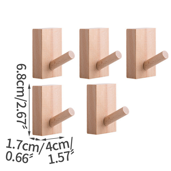 Beech Wood Hooks Wall Decor Storage Rack Key Holder Clothes Hangers Wall-Mounted Room Organizer Home Decoration