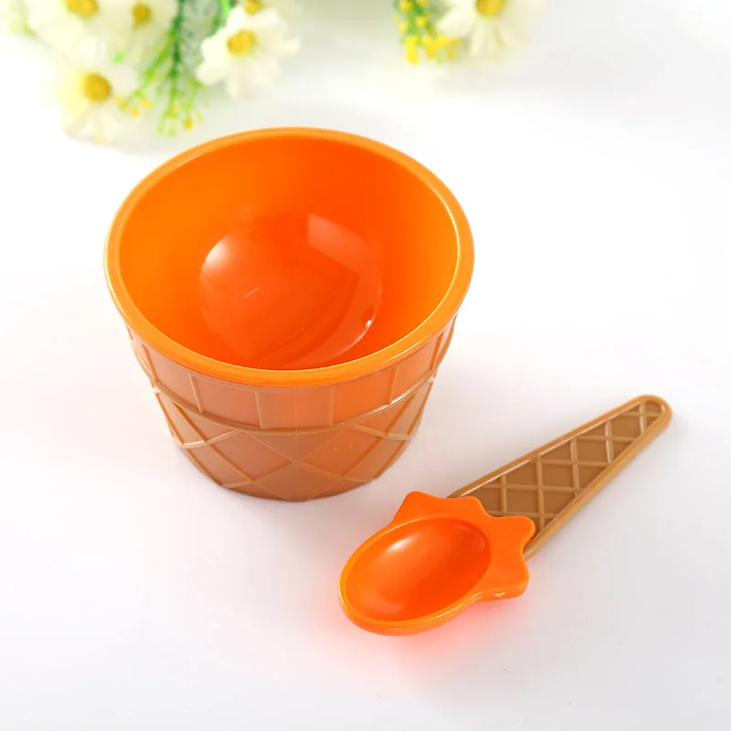 Orange Чаши для мороженого, чашки, пары с ложкой, подарки, набор десертов, сладкие пластиковые - Цвет: Orange