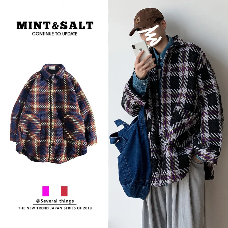 

Autumn New Jacket Men Fashion Retro Casual Plaid Jacket Man Streetwear Wild Hip Hop Loose Coat Male Clothes M-2XL