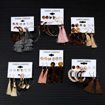 

Women Vintage Tassel Earrings Geometric Round Triangle Stud Earrings Bohemian Earrings Set 2020 Female Fashion Jewelry