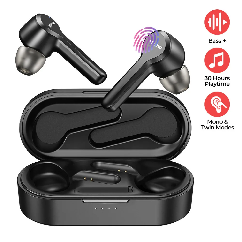 MPOW M9 True Беспроводной w/200 часов в режиме ожидания IPX7 Водонепроницаемый Bluetooth 5,0 Пробивной с глубоким басом Наушники w/зарядный чехол с микрофоном