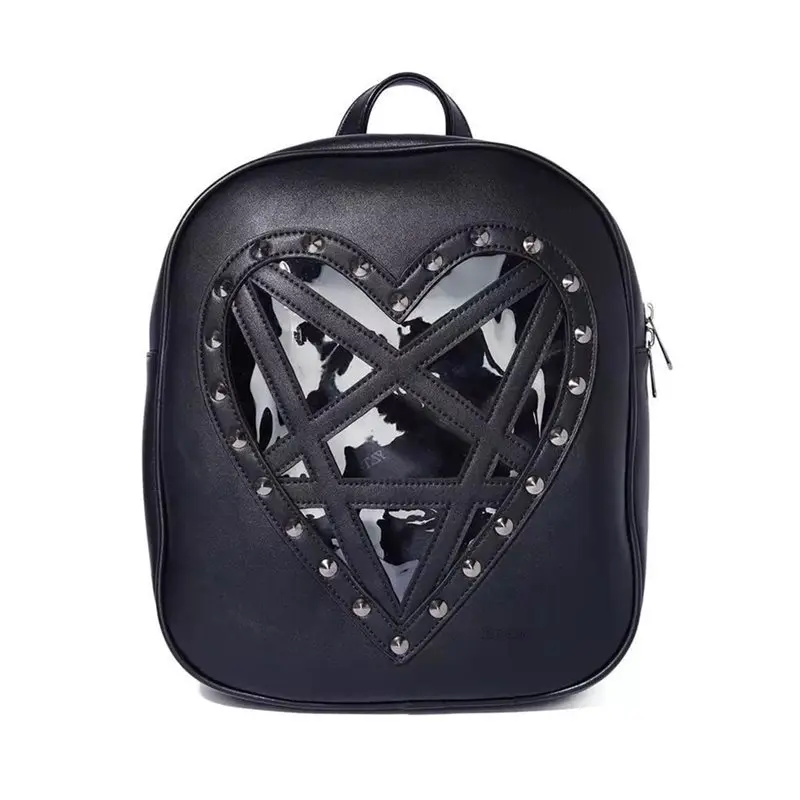 

Rosetic Women Bag Backpack Gothic Pentagram Black Dark Harajuku Style Transparent Love Studded Gothic Backpack