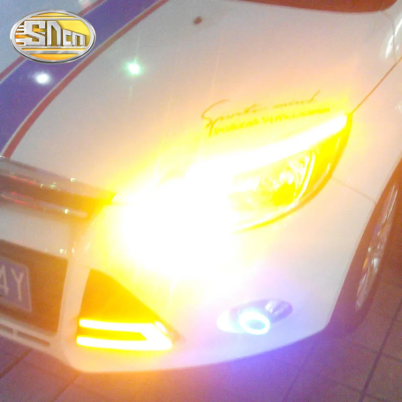 SNCN 2PCS Car Headlight Eyebrow Decoration Turn Signal DRL LED Daytime Running Light For Ford Focus 3 MK3 2012 2013 2014