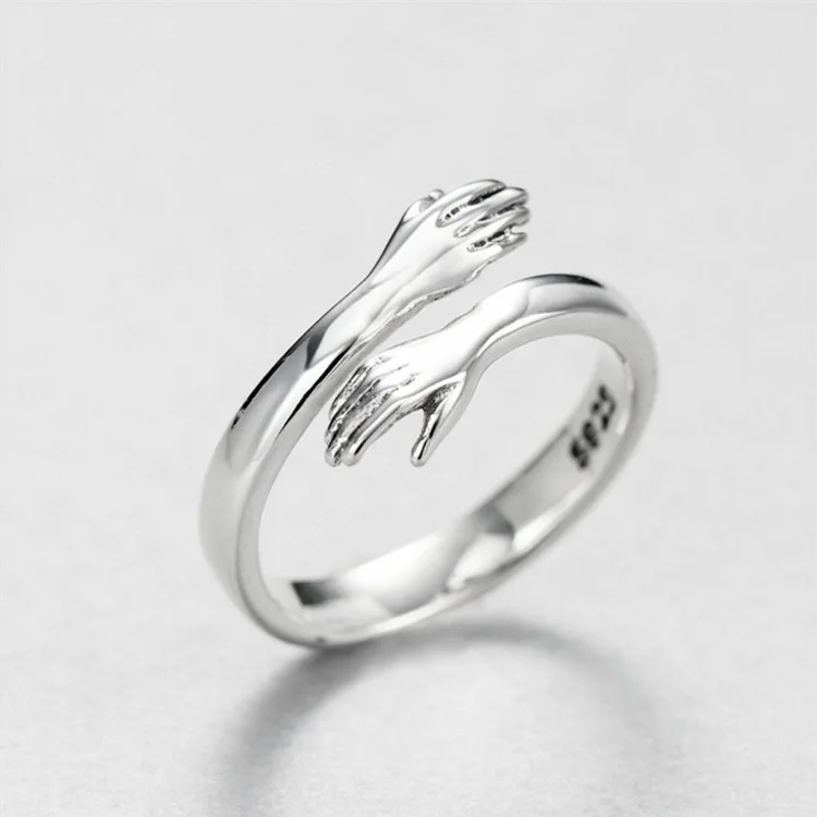 Venta al por mayor Color de plata antiguo mano anillos de abrazo para los hombres y las mujeres joyería de la Declaración, anillos mujer ajustable anillos de dedo de Rock