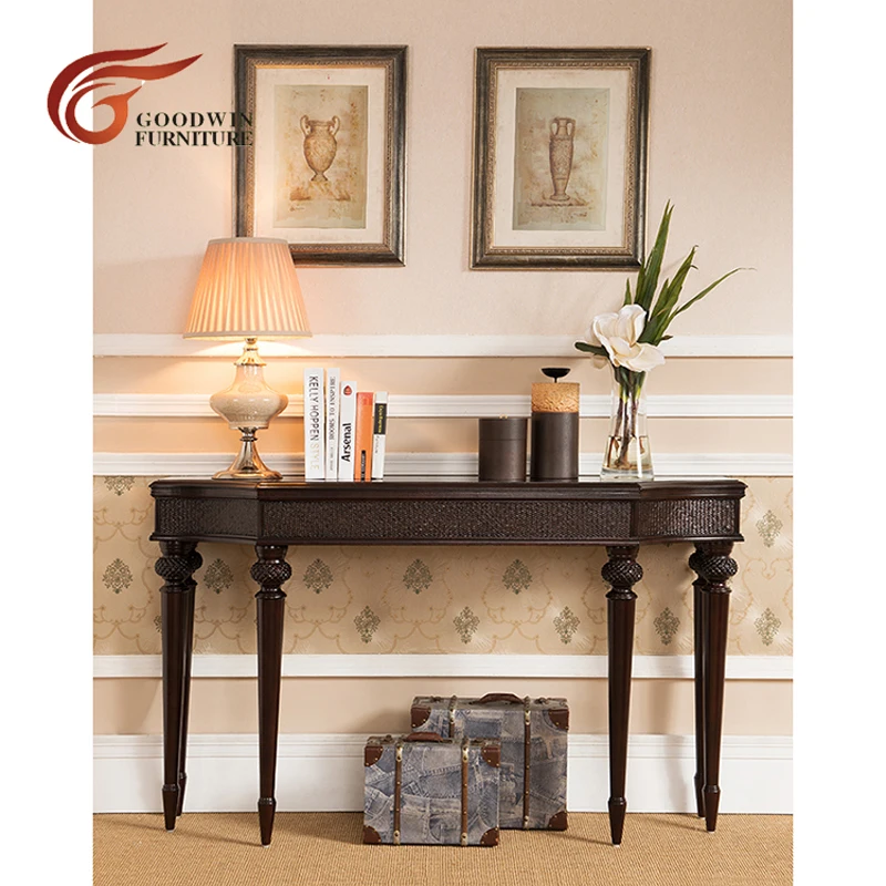 

Mahogany wood carved console table furniture for living room desplay conner table WA440