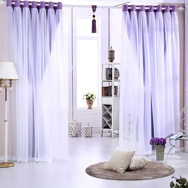 Violet Однотонные плотные шторы в стиле кантри с белым тюлем для спальни гостиной и кухни - Цвет: Violet