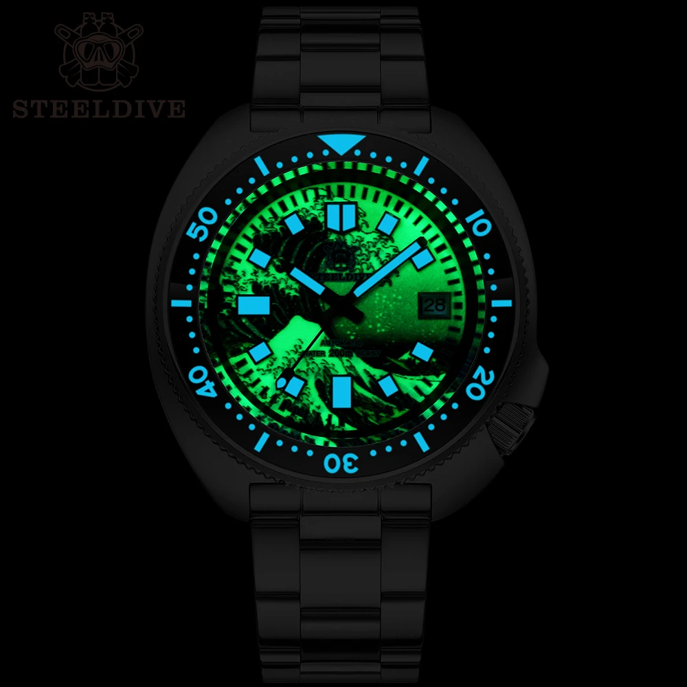 STEELDIVE SD1970J Kanagawa Turtle Full Luminous Dial Ceramic Bezel NH35 AutomaticSTEELDIVE Offical Store Mens Dive Watch