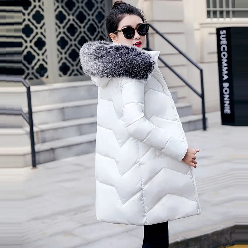 Зимняя куртка женская плюс размер 3XL теплая пуховая парка Длинная женская Повседневная тонкая куртка пальто с капюшоном на молнии плотное пальто Верхняя одежда