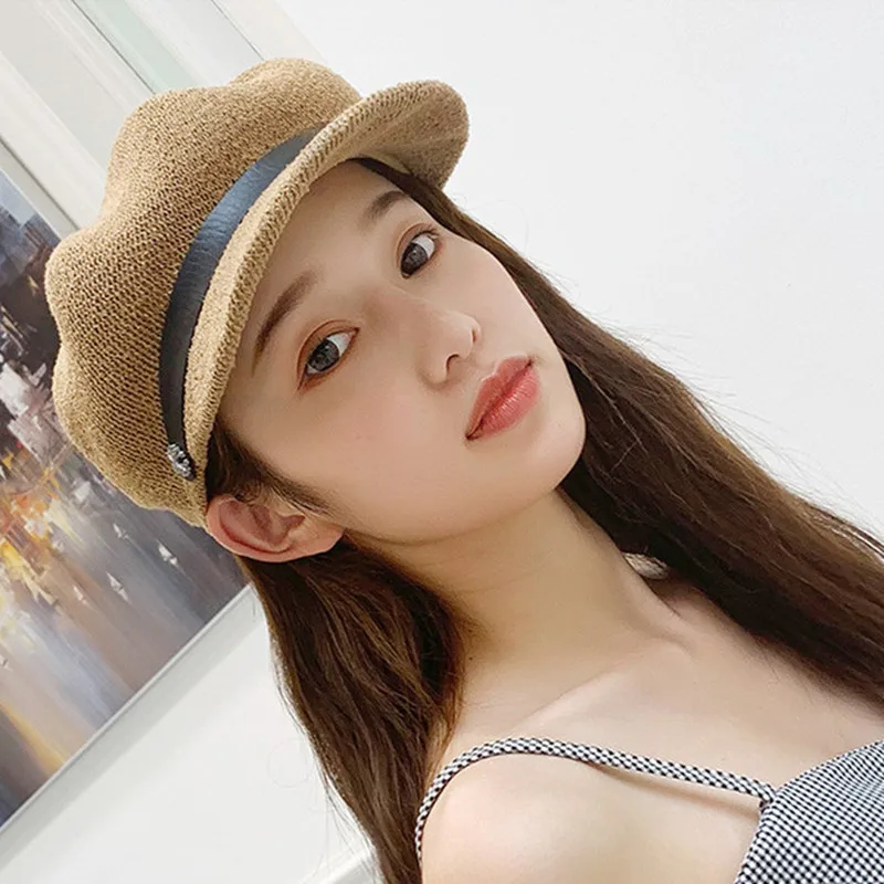 Women Summer Short Brim Newsboy Cap Breathable Octagonal Cap Washable Straw Hats For Women Beach Sun Hat Boina Berets Casquette