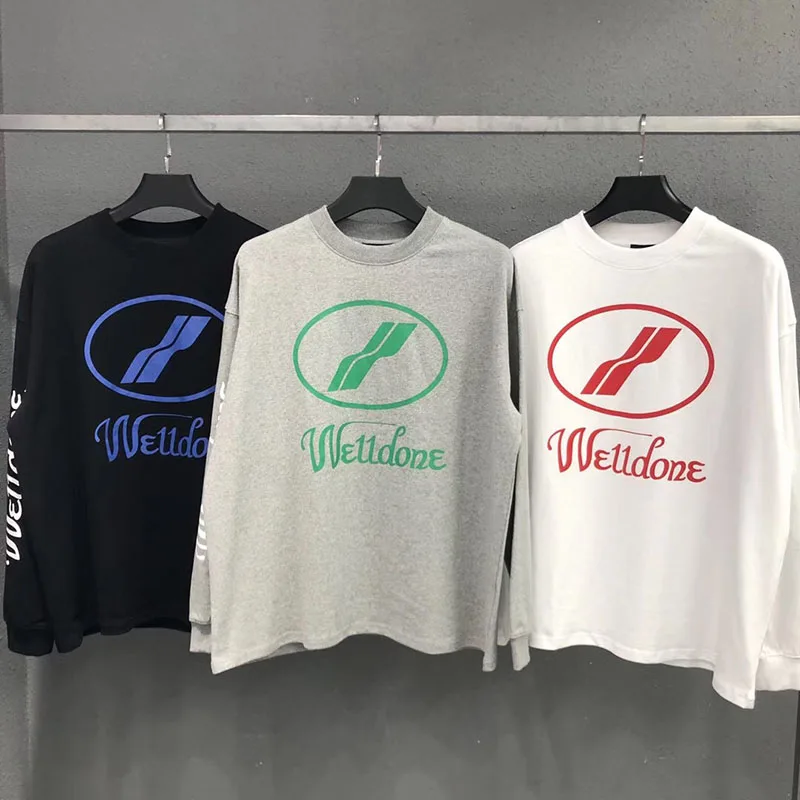 

19SS We11 Done T Shirt Long Sleeves1:1 High Quality Oversize Casual Couple Lover Loose Fit We11 Done WELLDONE T Shirts Men Women