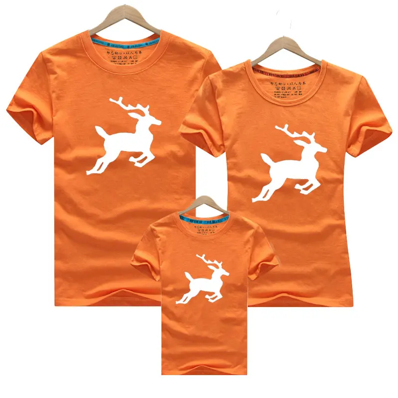 Christmas Family Look Deer Mommy and Me Clothes Christmas Matching Family Clothing Sets Mother Daughter Father Baby T-shirt - Цвет: Orange