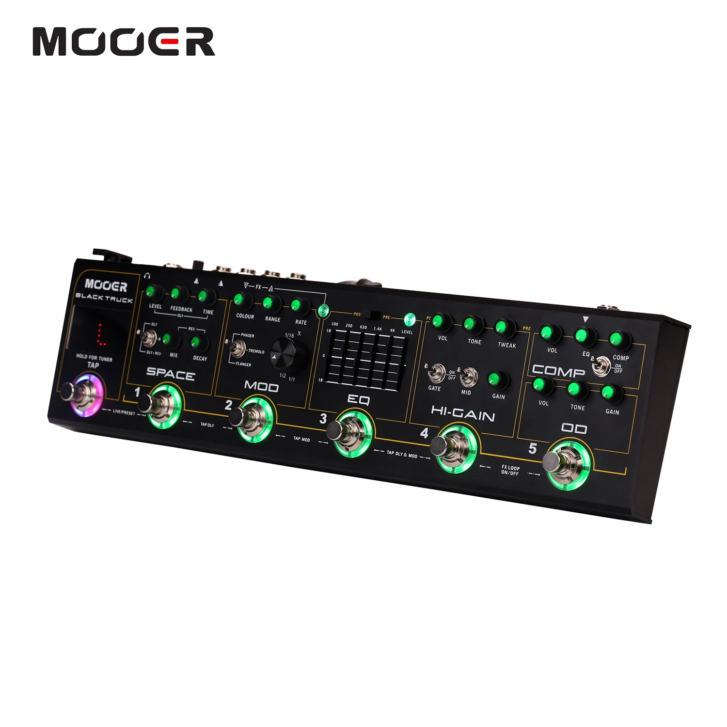 MOOER черный грузовик 6-in-1 комбинированный педаль для гитары для создания спецэффектов компрессор+ Overdrive+ искажения+ EQ+ модуляции+ отложенный сигнал/реверберации