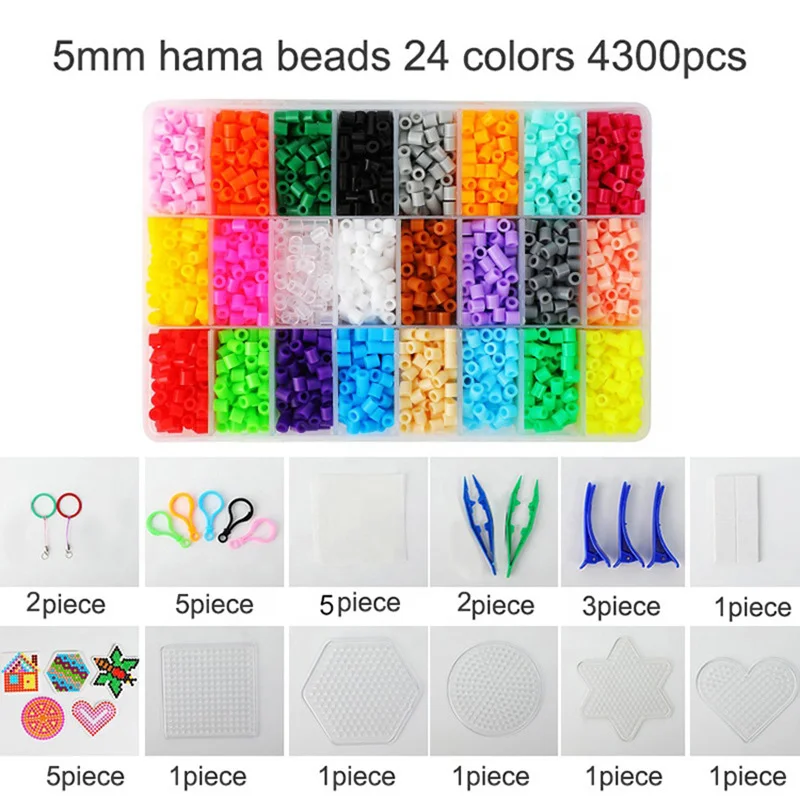 DIY 5mm Hama Bead Set With Pen Tweezer Pegboard Template Tool Toy Creative Handmade Craft Fuse Beads Magic Water Suit Gift | Игрушки и