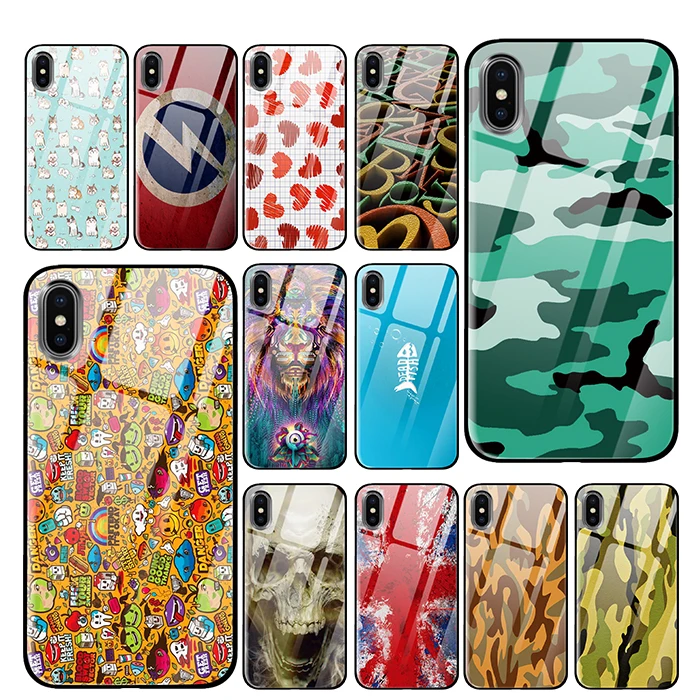 Камуфляжная кошка собака для iPhone 5 5S SE 6 6s 7 8 Plus X XS Max XR закаленное стекло чехлы для телефонов