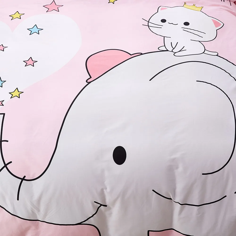 

Svetanya pink Elephant Bedding Set pure Cotton Single Double Queen size Bed Linen